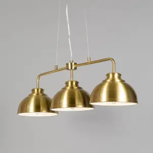 Litecraft Brooklyn Satin Brass 3 Light Industrial Ceiling Pendant Bar