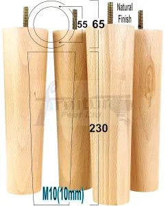 TURNED WOOD LEGS NATURAL 230mm HIGH SET OF 4 REPLACEMENT FURNITURE BUN FEET SETTEE CHAIRS SOFAS FOOTSTOOLS M10 PKC148