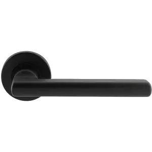 PAIR Straight Smooth Round Bar Handle On Round Rose Concealed Fix Matt Black