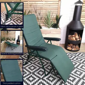 Set of 2 Padded Outdoor Garden Patio Recliner or Sun Lounger in Plain Green