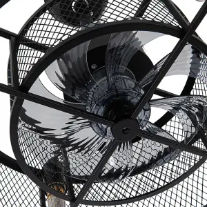 Black 8 Blade Industrial Metal  Ceiling Fan Lights with Remote Control 3 speed Adjustable  20.1 Inch