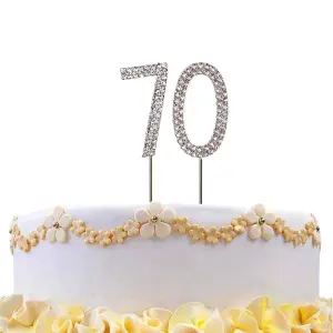 70  Silver Diamond Sparkley CakeTopper Number Year For Birthday Anniversary Party Decorations