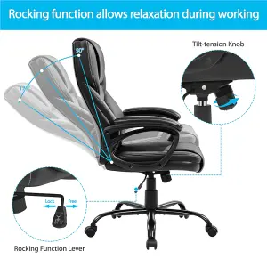 Yaheetech Height-adjustable High-back Faux Leather Office Chair with Lumbar Support and Swivel Seat - Black