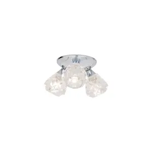 First Choice Lighting Pair of Polished Chrome Flush Fitting with Crystal Effect Glass Shades