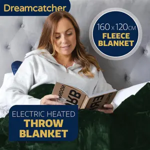 Dreamcatcher Sherpa Fleece Polyester Heated Electric Throw Blanket 160cm x 120cm Green