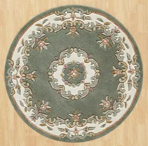 Green Traditional Bordered Floral Handmade Wool Rug for Living Room and Bedroom-200cm X 285cm