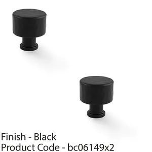 2 PACK - Round Hammered Door Knob - Matt Black 30mm Diameter Cupboard Cabinet Pull Handle