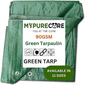 Green Tarpaulin - Heavy Duty Waterproof Cover Plastic Sheet Tarp - Durable Sheet - UV, Dust, Rain, Ground Sheets 4m x 4m