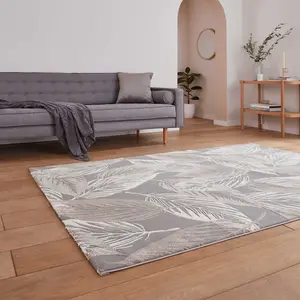 Grey Washable Rug, Optical (3D) Rug, 12mm Thick Abstract Rug, Modern Rug for Bedroom, & Dining Room-120cm X 170cm