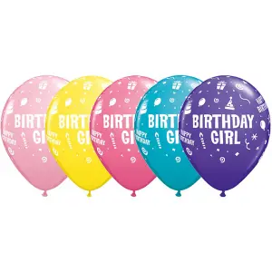 Qualatex 11 Inch ortment Birthday Girl Latex Balloons (Pack Of 25) Multicoloured (One Size)