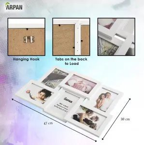 ARPAN Collage Multiple Picture Frames for 6 Photos in 4 x 6 Inches Wooden, MDF Wall Mounting Frame (White)