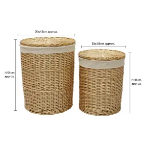 JVL Hand Woven Acacia Set of 2 Round Laundry Willow Baskets with 2 Waste Paper Baskets, Honey Finish