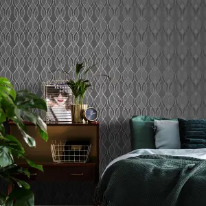 Sublime Dark grey Ribbon geometric Smooth Wallpaper