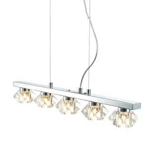 Luminosa Contemporary Bar Pendant Ceiling 5 Light Chrome, Crystal