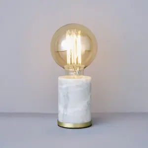 Inlight Cylinder Matt White Marble effect Table lamp