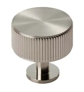 Lined Radio Cupboard Door Knob - 35mm Diameter - Satin Nickel Cabinet Handle