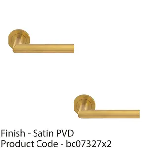 2 PACK - PAIR Mitred Round Bar Door Handle Ringed Design Conceled Fix Satin Brass