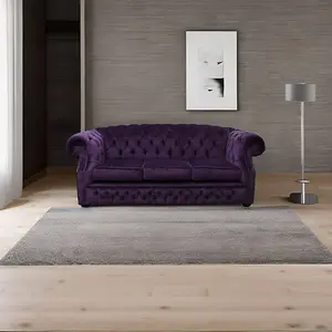 Chesterfield 3 Seater Sofa Velluto Amethyst Purple Fabric In Buckingham Style