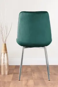 Adley Grey Concrete Effect And Black Round Dining Table with Storage Shelf and 4 Green Velvet Silver Leg Pesaro Dining Chairs