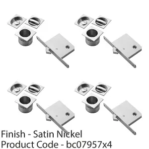 4 PACK - Complete Locking Sliding Pocket Door Pack Set- Satin Nickel - Square Thumbturn WC