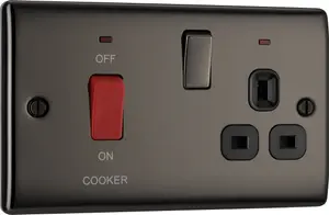 BG Gloss Black Cooker switch & socket with neon