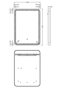 Rectangular LED Illuminated Touch Sensor Framed Mirror with Demister, 700mm x 500mm - Brushed Brass