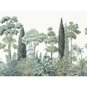 Grandeco Zarautz Botanical Trees 7 Lane Textured Mural,  2.8 x 3.71m, Green