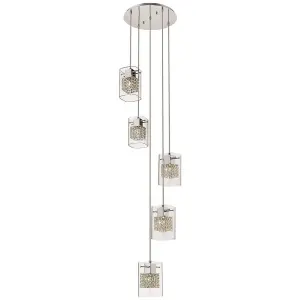 Luminosa Spring 5 Light Spiral Ceiling Cluster Pendant Chrome Glass Round, G9