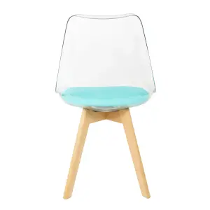 Soho Clear and Aqua Plastic Dining Chair with Squared Light Wood Legs