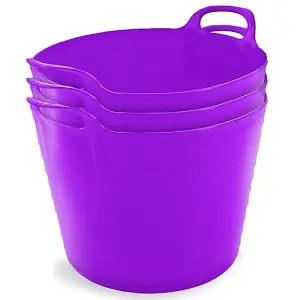 42L Purple Flexi Tubs- Multi Purpose Flexible Storage Container Buckets- Set of 3