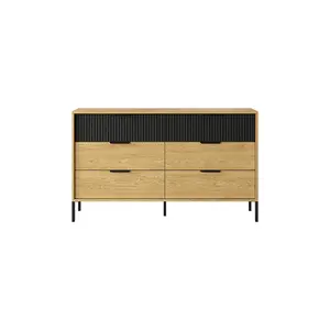 Elegant Oak Baltic & Black Chest of Drawers H810mm W1370mm D400mm - Modern Design with Metal Accents