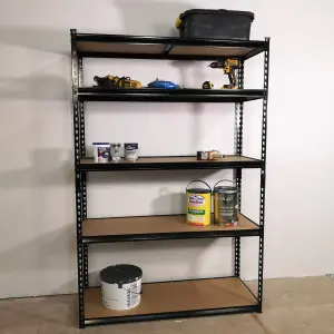 Garage Shelving 122cm Wide & 183cm High Heavy Duty 5 Tier Multipurpose Metal Racking Unit  or Warehouse Shelving Storage in Black