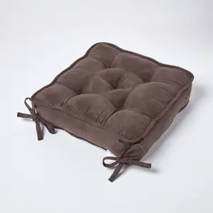 Homescapes Chocolate Brown Faux Suede Dining Chair Booster Cushion