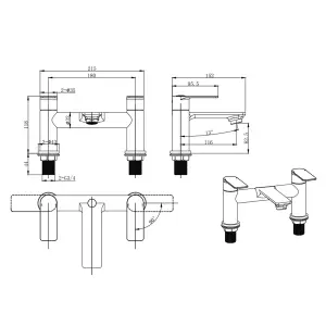 Bathroom Basin Mono Mixer Tap & Bath Filler Set Including Wastes - Brushed Brass