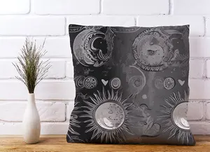 Black Grey Abstract Sun and Moon Cushions 45cm x 45cm