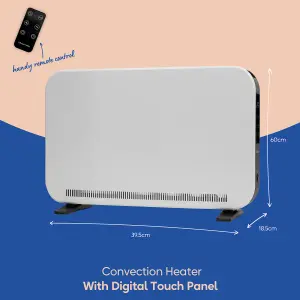 Russell Hobbs Convection Heater 2000W Digital Touch Panel White Electric Heater with Remote RHCVH2003