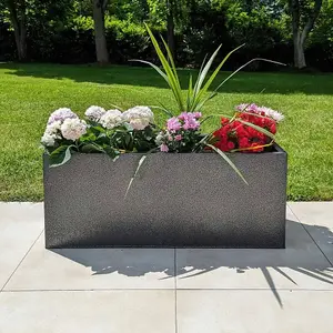 100cm Zinc Silver & Black Textured Trough Planter