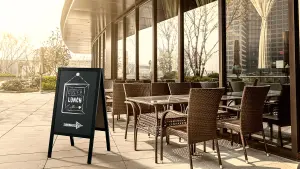 ALLboards Pavement Sign with Black Varnished Wooden Frame 118x61cm, Sidewalk Advertising Board Chalkboard A-Frame with Chain