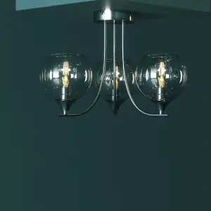 GoodHome Round Glass & metal Chrome 3 Lamp LED Ceiling light