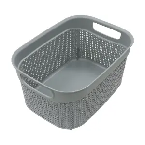 JVL Knit Design Loop Plastic Storage Basket, 9L, Grey