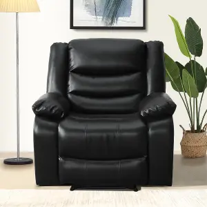 Sorreno Bonded Leather Recliner 1 Seater Sofa In Black