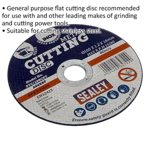 Heavy Duty 100mm Flat Metal Cutting Disc - 1.2mm Thickness for Angle Grinders