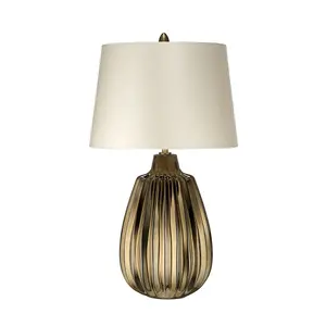 Table Lamp Pearl Textured Satin Shade & Bronze Ceramic LED E27 60W d01990