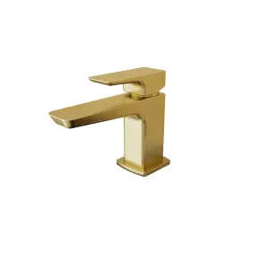 Nes Home Modern Cloakroom Brushed Brass Square Basin Mono Mixer Tap