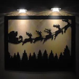 Santa and Sleigh Christmas Scene Garden Wall Art Plaque and 2 Solar Lights