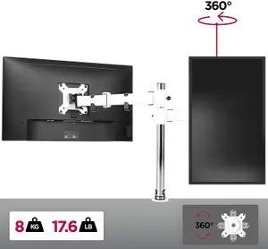 Duronic DM251X3 /WE 1-Screen Monitor Arm with Desk Clamp and VESA Bracket, Adjustable Height Tilt Swivel Rotation - 13-27 - white