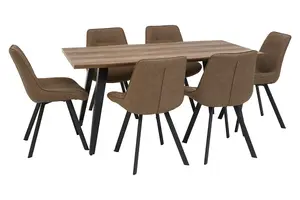 Contemporary 7Pc Brown Rectangular Dining Set, Space Saving Design Set, Durable Small Dining Set For House