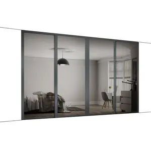 Shaker Mirrored Graphite 4 door Sliding Wardrobe Door kit (H)2260mm (W)2290mm