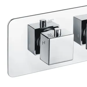 Bathroom 2 Dial 2 Way Square Concealed Thermostatic Valve - Shower Slim Head & Handset