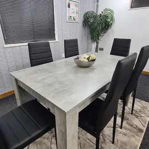 Dining Table and 6 Chairs Stone Grey Effect Wood Table 6 Black Leather Chairs Dining Room